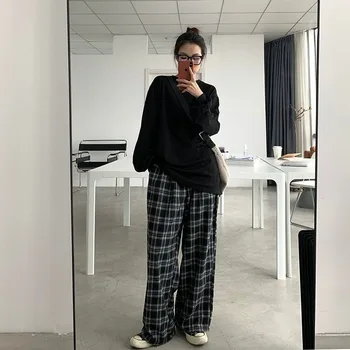 Pantaloni largi pentru Femei de Vânzare Fierbinte de Vară se Încadrează Elegant Talie Mare Toate-meci Adolescenti Streetwear Uri la Modă Harajuku Carouri Femei Pantaloni