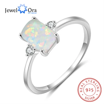 JewelOra Argint 925 Alb Opal Inel cu Zirconiu Dreptunghiulară Opal Inele pentru Femei Bijuterii Fine de Ziua Mamei Cadouri