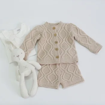 Toamna Iarna Nou Haine Copii Baieti Fete Baby Knit Cardigan Pulover + pantaloni Scurți Costum de Haine pentru Copii Costum copil pulover