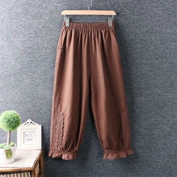 Noi vara rece brodate din bumbac pantaloni casual solidă talie elastic pantaloni