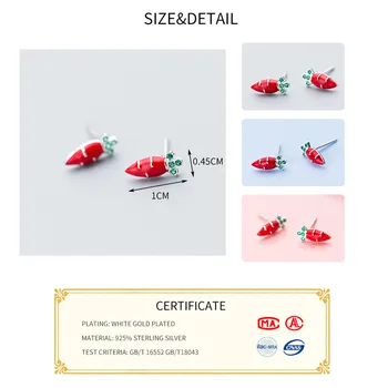 INZATT Verde Placat cu Email Rosu Morcov Stud Cercei 2018 Real Argint 925 Bijuterii Fine Pentru Femei Drăguț Cadou