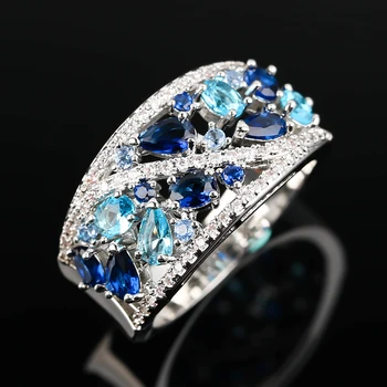 Clasic Albastru de Cristal Zircon Inele pentru Femei, Cadou de Lux Promit Nunta Logodna Benzi Inel Declarație de Bijuterii Accesorii feminine