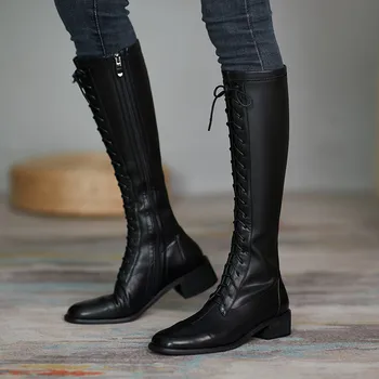 FEDONAS Moda Cizme Genunchi Ridicat 2020 Toamna Iarna Casual Cruce de Partid Legat de Pantofi de Femeie Tocuri Tocuri Groase Strâns Cizme Înalte