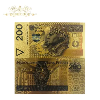 10buc/lot Frumos de Culoare Polonia Bancnote de 200 de Lege PLN de Aur a Bancnotelor în Aur 24k Placate cu Bani de Hârtie Replica Pentru Colectie