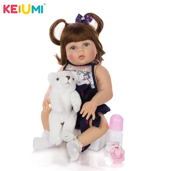 KEIUMI 57 CM Fierbinte de Vânzare Plin de Silicon Renăscut Papusa Jucării Maro Păr Frumos Renăscut Baby Dolls Pentru Copii de Craciun Cadouri de Ziua de naștere