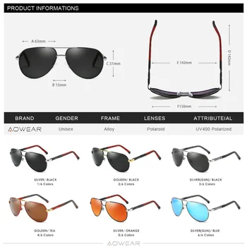AOWEAR Designer de Brand Oglindă ochelari de Soare Barbati Polarizati Aviației Ochelari de Soare de sex Masculin Aluminiu Magneziu Conducere Ochelari de protecție Ochelari de Gafas