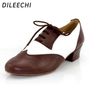 DILEECHI din piele maro Barbati latino-pantofi de dans cu toc de 4.5 cm moderne, cu toc de 2,5 cm de Dans Pantofi cu talpa moale