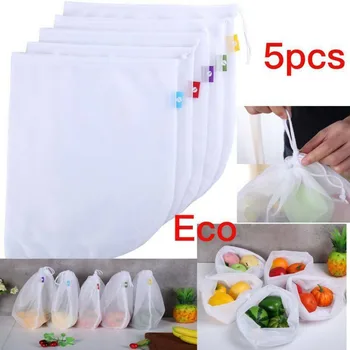 5pcs Reutilizabile Plasă Produce Saci Lavabile Ecologice Pungi pentru Cumpărături de Depozitare Legume Fructe Jucarii Diverse Sac