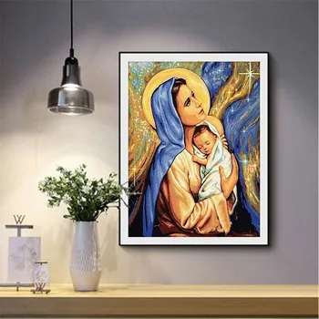 Religioase Diamant Pictura Portret Rotund Burghiu Plin de Madonna și Copilului Nouveaute DIY Mozaic Broderie 5D cruciulițe Cadouri
