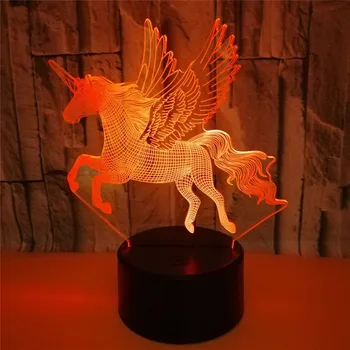 3D Lava Aripi Zboară Cal Unicorn CONDUS Dormitor Copil Tabelul 7 Culoare USB de Încărcare Romantic Luna Lumina de Noapte Copii Ziua de nastere Cadou